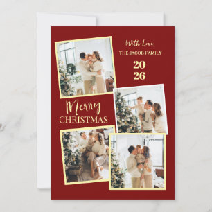 Modern 4 Photo Polaroid Grid Merry Christmas Holiday Card