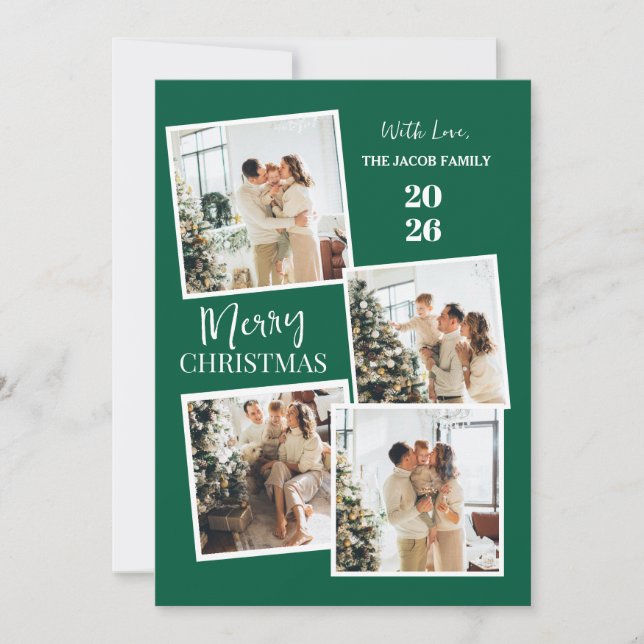 Modern 4 Photo Polaroid Grid Merry Christmas Holiday Card (Front)