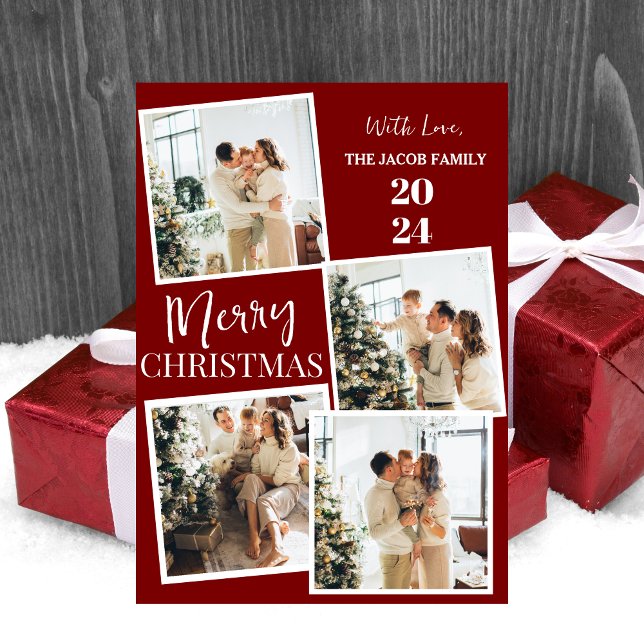 Modern 4 Photo Polaroid Grid Merry Christmas Holiday Card (Creator Uploaded)