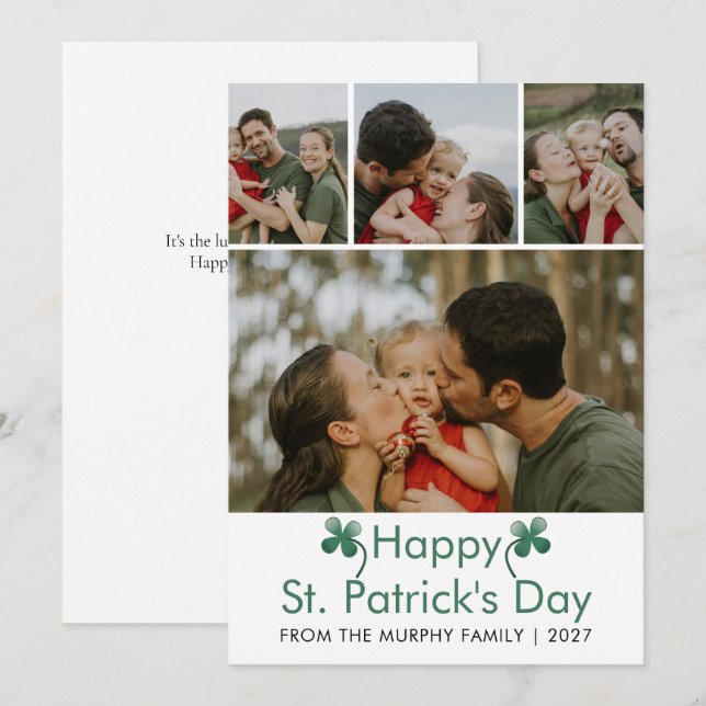 Modern 4 Photo St. Patricks Day Family  Holiday Card (Front/Back)