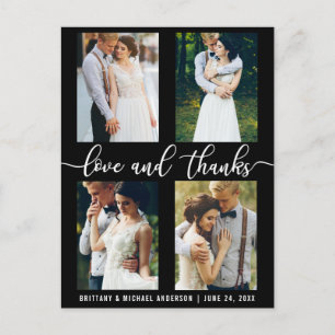 Modern 4 Photo Wedding Love and Thanks Script Postcard
