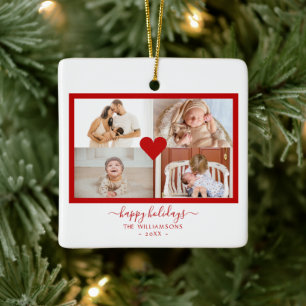 Modern 4 Photos Collage Christmas  Ceramic Ornament