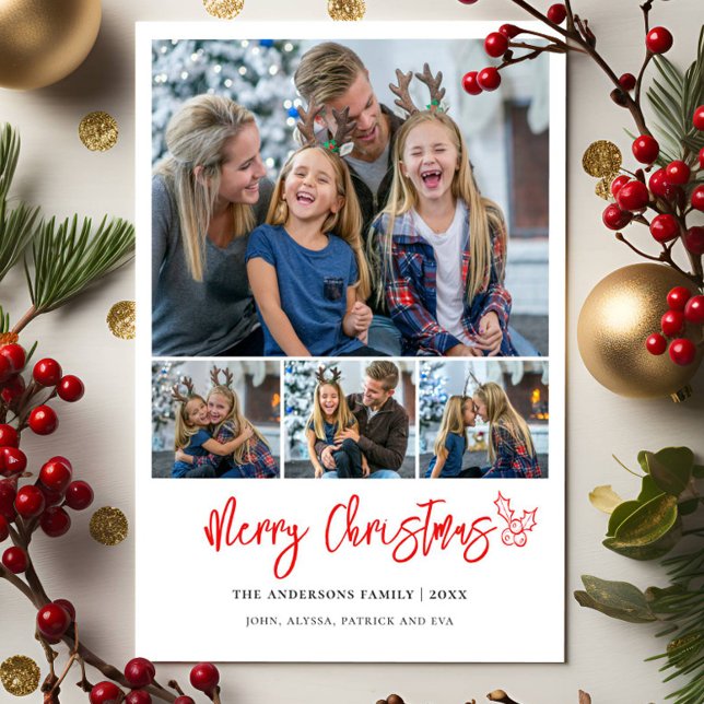 Modern 4 photos collage Family Christmas Holiday Card (Creator Uploaded)