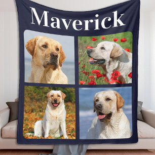 Modern 4 Photos Collage Personalised Pet Dog Fleece Blanket