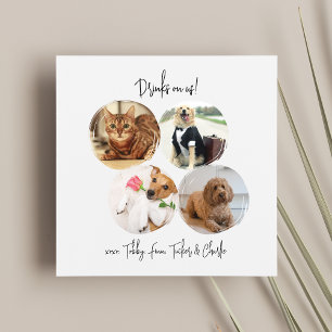 Modern 4 Photos Drinks on Us Pet Cat Dog Wedding  Napkin