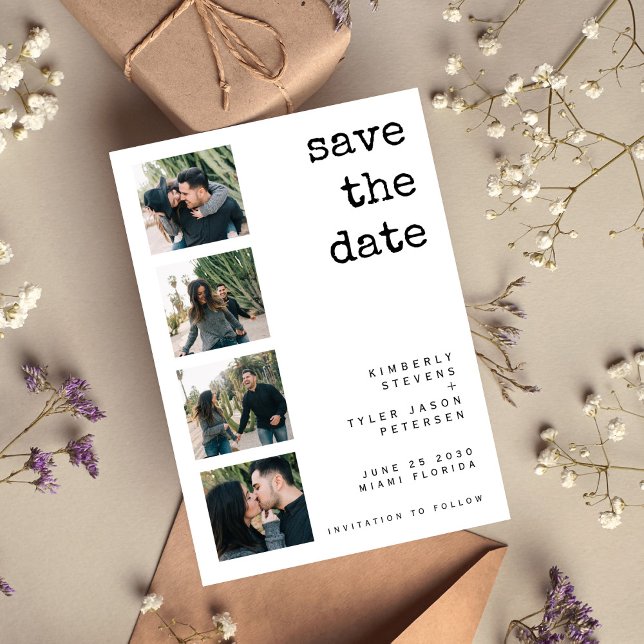 Modern 4 photos simple typography wedding save the date (Creator Uploaded)