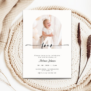 Modern 4th Birthday Invitation Photo Cream