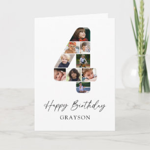 Modern 4th Birthday Photo Collage Card