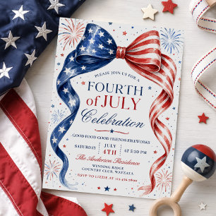 Modern 4th of July Bow Party Patriotic Invitation