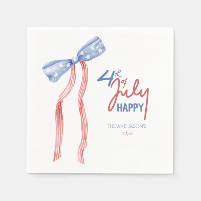 Modern 4th of July Bow Party Patriotic Napkin (Front)