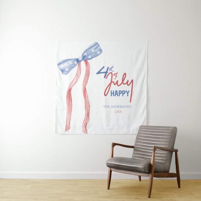 Modern 4th of July Bow Party Patriotic Tapestry (In Situ)