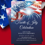 Modern 4th of July Fireworks Invitation<br><div class="desc">Modern fireworks fourth of July invitation featuring blue, red & white fireworks & american flag display set on a blue background. Flip the back of our summer patriotic holiday invite over to view a matching back. Stylish invitation for a memorial day barbecue, 4th of July cookout, labour day party, or...</div>