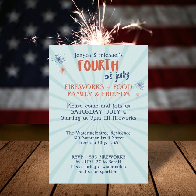 Modern 4th of July Fireworks Party Invitation (Planning a fabulous fourth BBQ? Just add your party details)