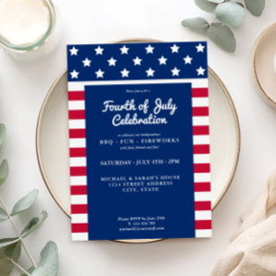 Modern 4th of July Red White and Blue Invitation
