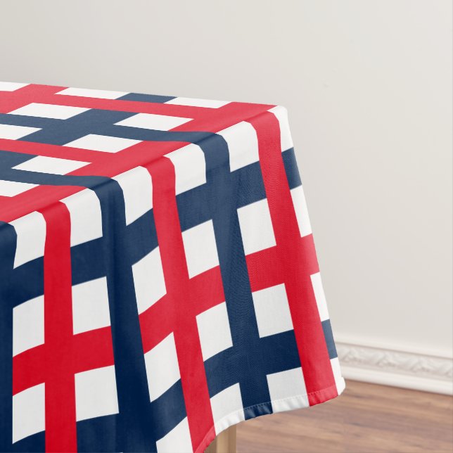 Modern 4th of July red white blue patriotic grid Tablecloth (In Situ)