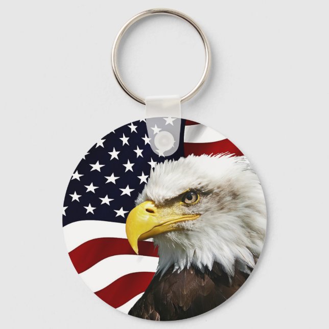 Modern 4th of July USA Flag American Eagle Patriot Key Ring (Front)
