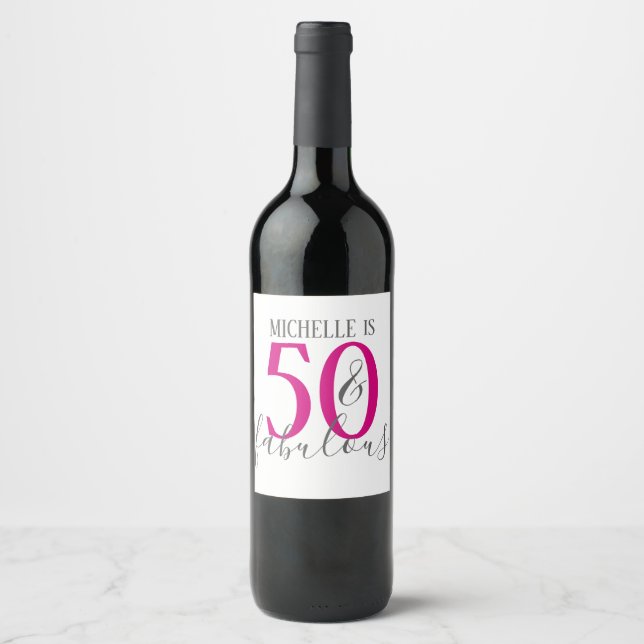 Modern 50 and Fabulous Birthday Party Wine Labels (Front)