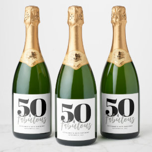Modern 50 and Fabulous Bold 50th Birthday Party Sparkling Wine Label