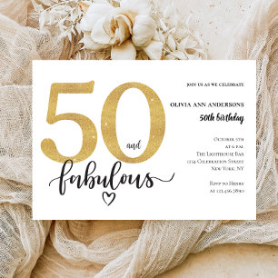Modern 50 and fabulous Gold Birthday Invitation