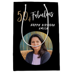 Modern 50 and Fabulous Photo 50th Birthday Medium Gift Bag