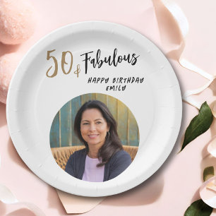 Modern 50 and Fabulous Photo 50th Birthday Paper Plate