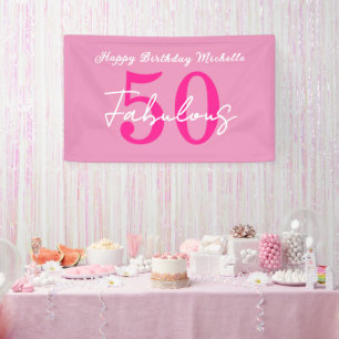 Modern 50 and Fabulous Pink 50th Birthday Party Banner
