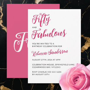 Modern 50 and Fabulous Pink 50th Birthday Party In Invitation