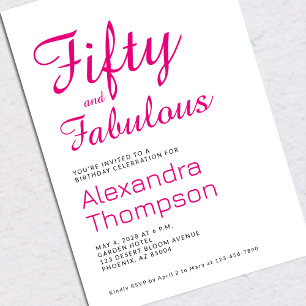Modern 50 and Fabulous Pink 50th Birthday Party Invitation