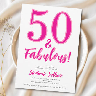 Modern 50 and Fabulous Pink 50th Birthday Party Invitation