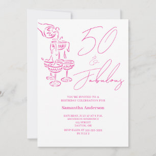Modern 50 and Fabulous Pink 50th Birthday Party  Invitation