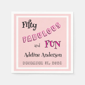 Modern 50 and Fabulous Pink 50th Birthday Party Napkin