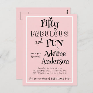Modern 50 and Fabulous Pink 50th Birthday Party Postcard