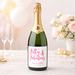 Modern 50 and Fabulous Pink 50th Birthday Party Sparkling Wine Label