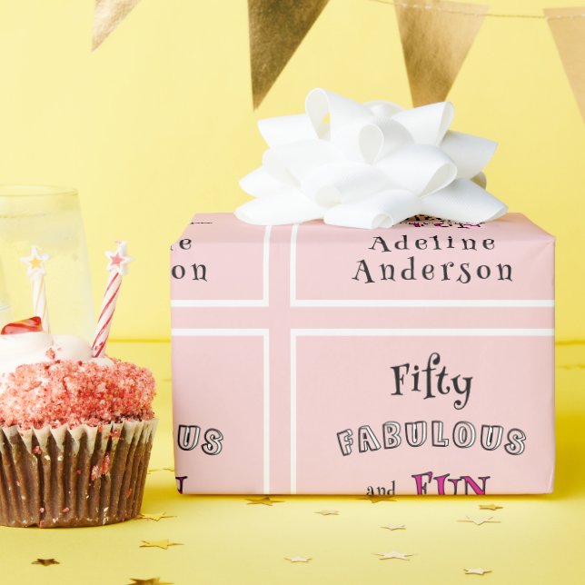 Modern 50 And Fabulous Pink 50th Wrapping Paper (Birthday Party)