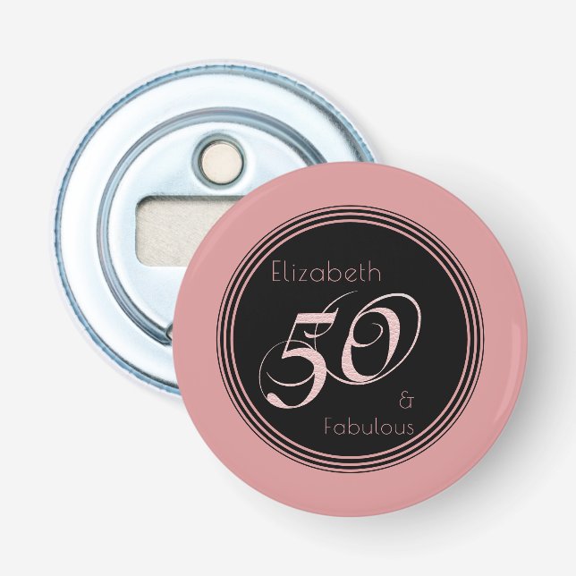 Modern 50 and Fabulous Pink black Bottle Opener (Front)