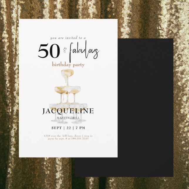 Modern 50 & Fabulous Champagne Birthday Party  Invitation (Creator Uploaded)
