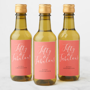 Modern 50 Fabulous Coral Name 50th Birthday Wine Label