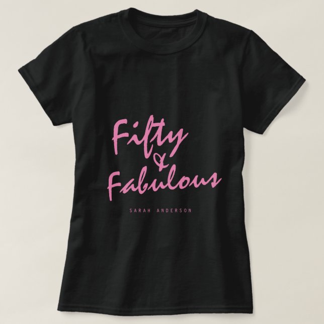 Modern 50 Fabulous Custom Name 50th Birthday Gift  T-Shirt (Design Front)