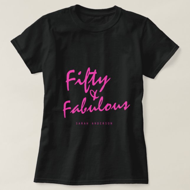 Modern 50 Fabulous Custom Name 50th Birthday Gift  T-Shirt (Design Front)