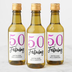 Modern 50 Fabulous Custom Name 50th Birthday Pink Wine Label