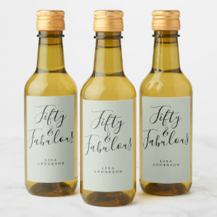 Modern 50 Fabulous Green Custom Name 50th Birthday Wine Label