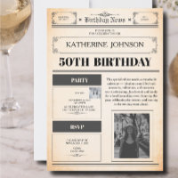 Modern 50 & Fabulous Newspaper Birthday Invitation