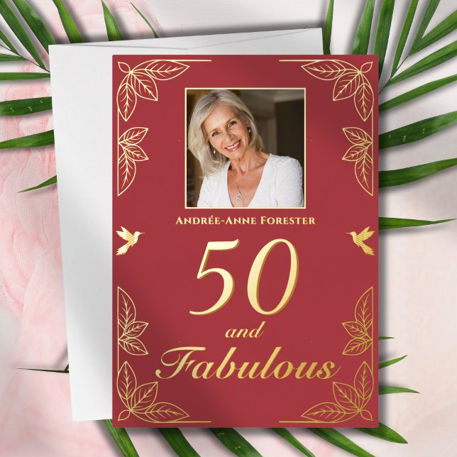 Modern 50 Fabulous Photo Birthday Red Gold (Creator Uploaded)