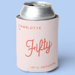 Modern 50 Fifty Fiftieth Birthday Can Cooler<br><div class="desc">A modern chic typography design in orange and blush pink to celebrate your landmark fiftieth birthday in style.  Change the text to personalise.</div>