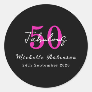 Modern 50th Birthday 50 and Fabulous Party Classic Round Sticker