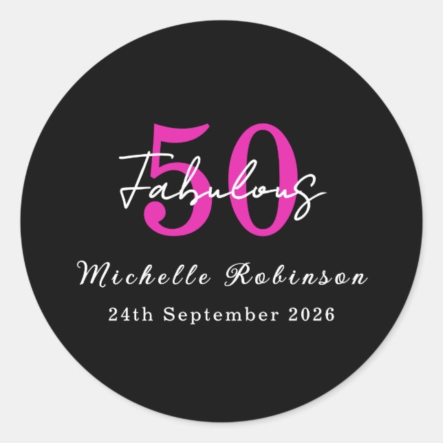 Modern 50th Birthday 50 and Fabulous Party Classic Round Sticker (Front)