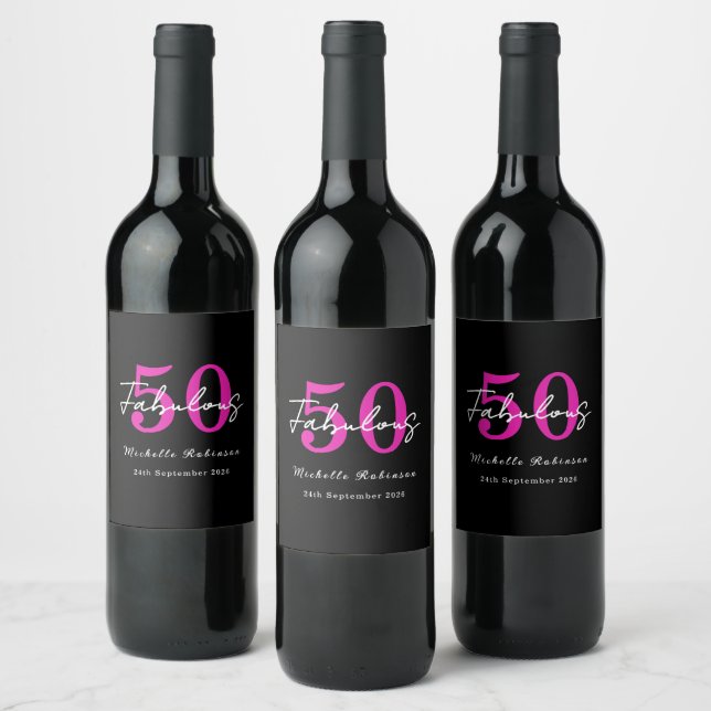 Modern 50th Birthday 50 and Fabulous Party Wine Label (Bottles)