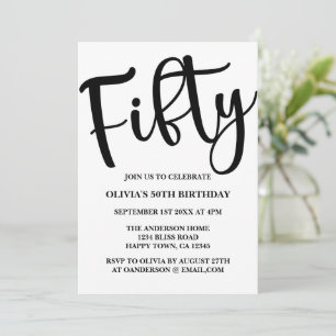 Modern 50th Birthday Black and White  Invitation