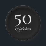 Modern 50th Birthday Black and White Typography Paper Plate<br><div class="desc">Throw the perfect party for a fabulous someone who's turning fifty with this simple,  elegant black and white design. The words "50 & fabulous" appear in white typography on a black background. This versatile modern design will fit in well with a range of fiftieth birthday party themes.</div>