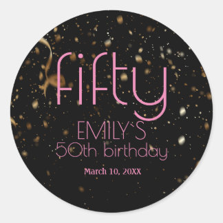 Modern 50th Birthday Black Gold Confetti  Classic Round Sticker